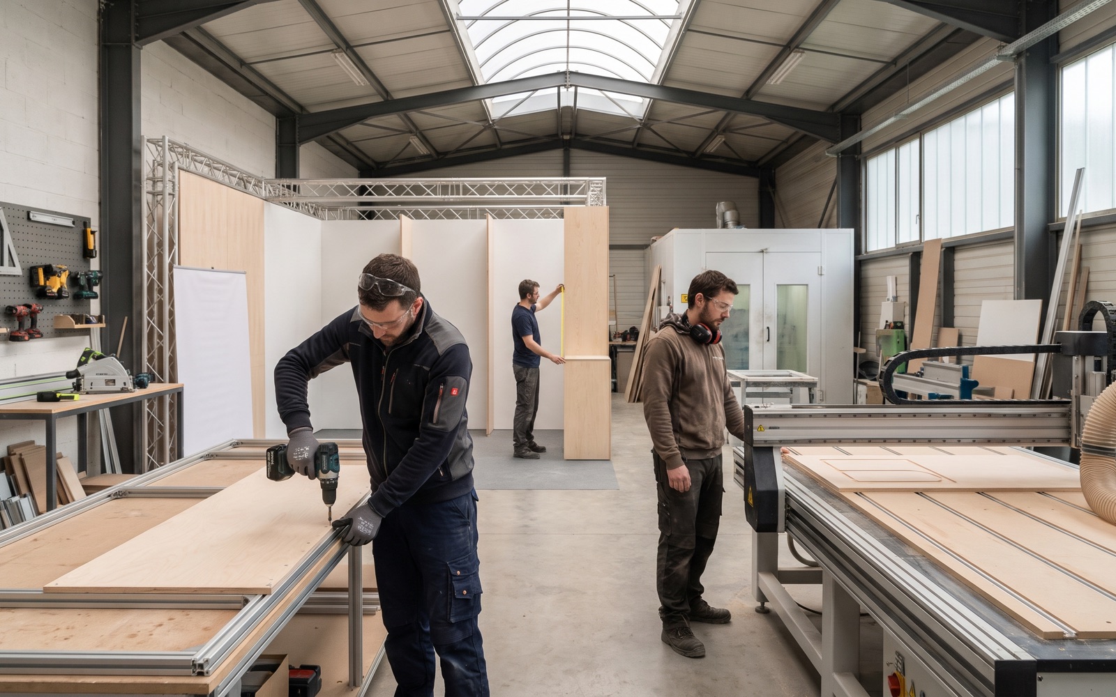 Fabrication des panneaux de stand en atelier