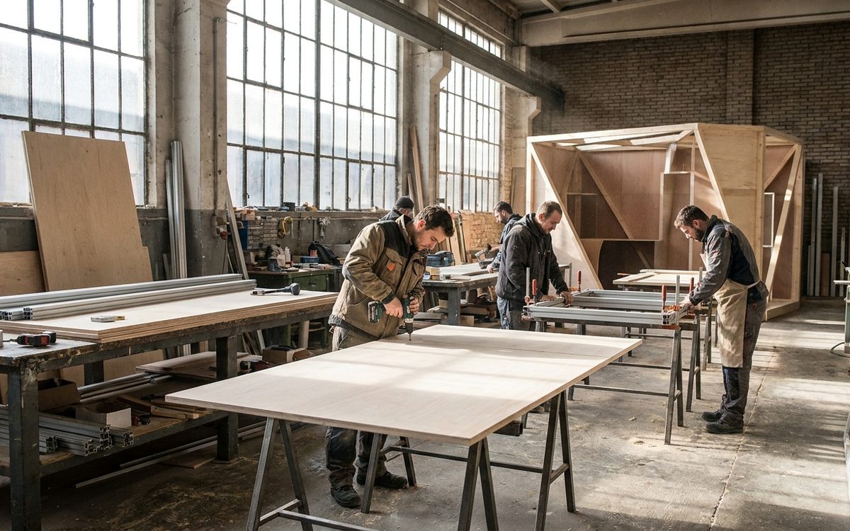 Fabrication des panneaux de stand en atelier