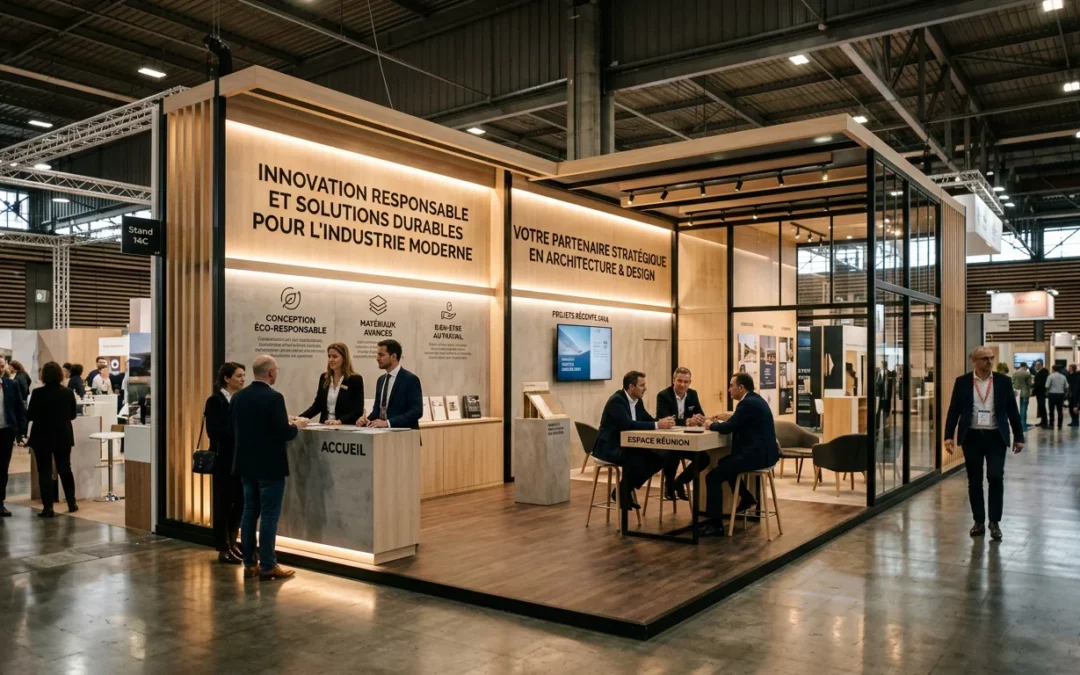 Stand sur-mesure haut de gamme dans un hall de salon professionnel