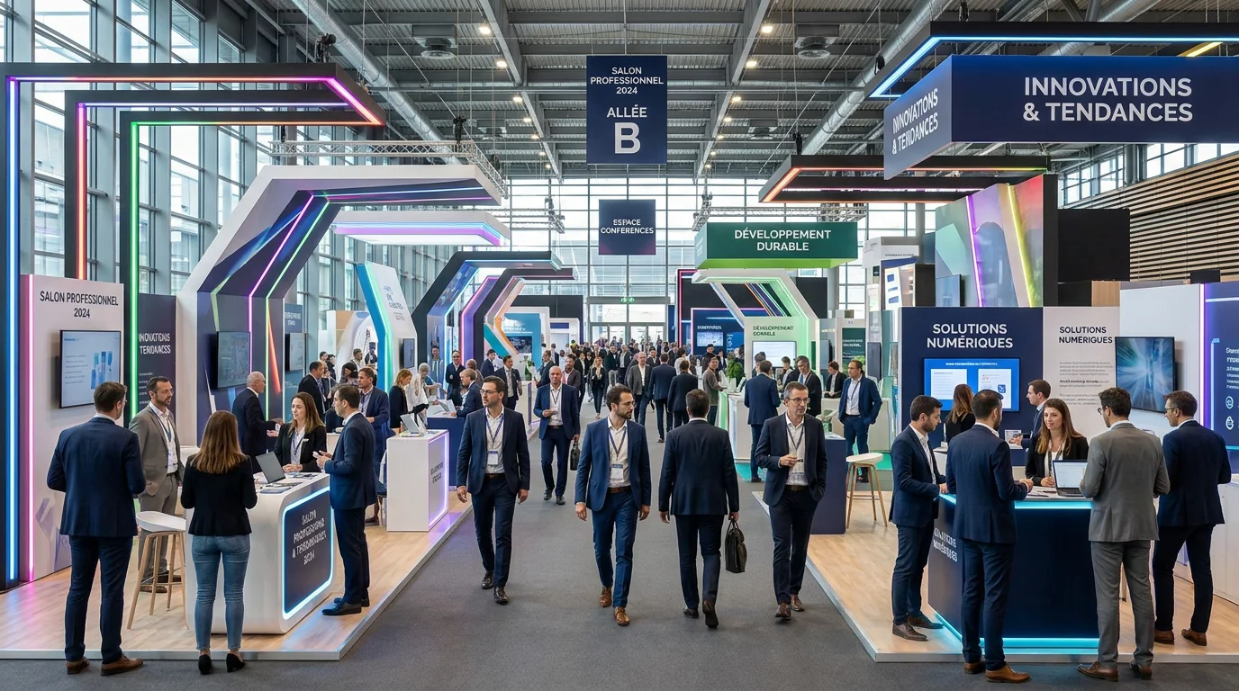 Salon professionnel avec stands d'exposition modernes en France