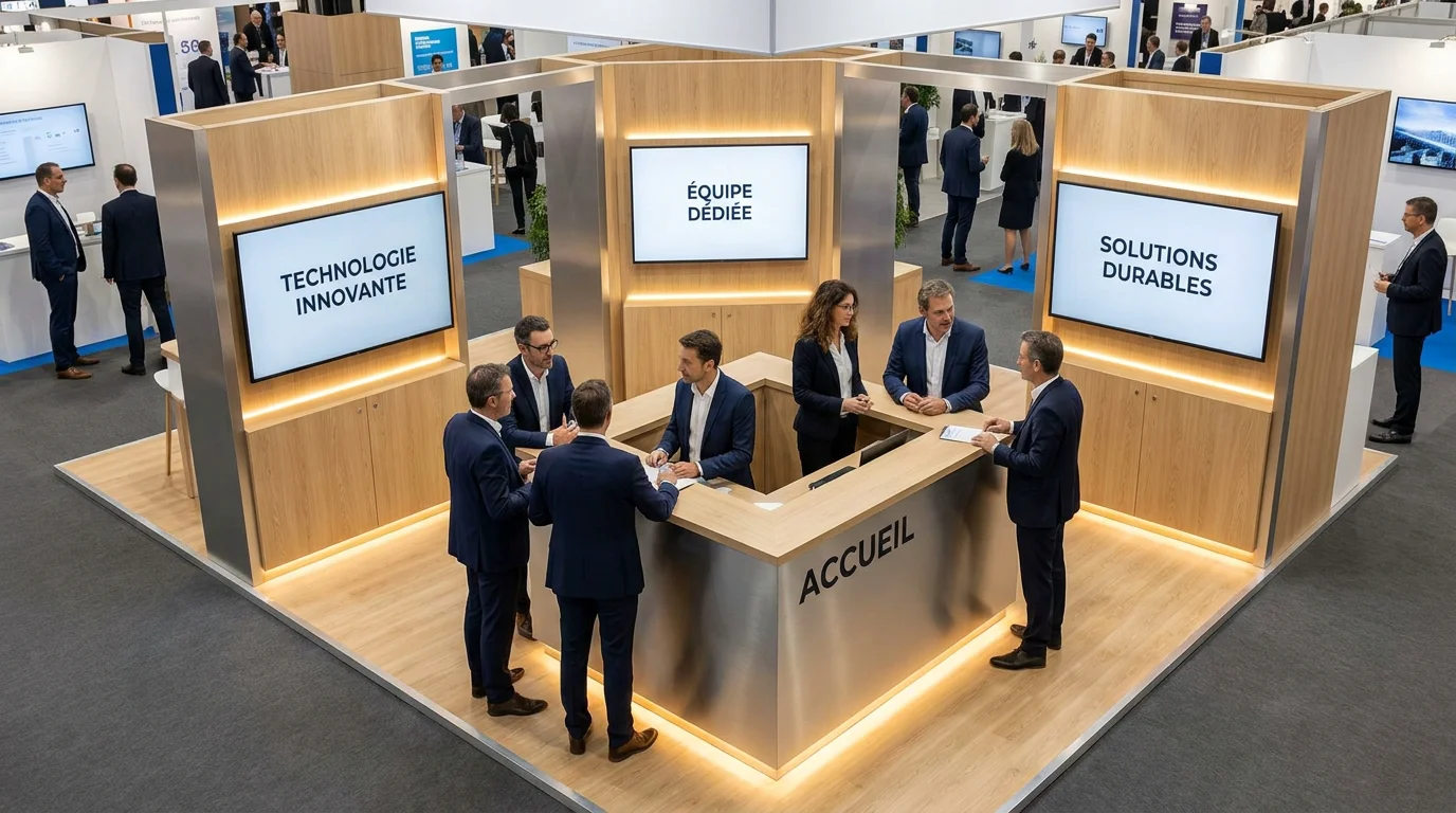 Stand d'exposition modulaire dans un salon professionnel en France