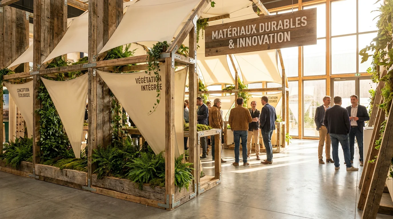 Stand d'exposition écoconçu avec matériaux durables et structure modulaire réutilisable