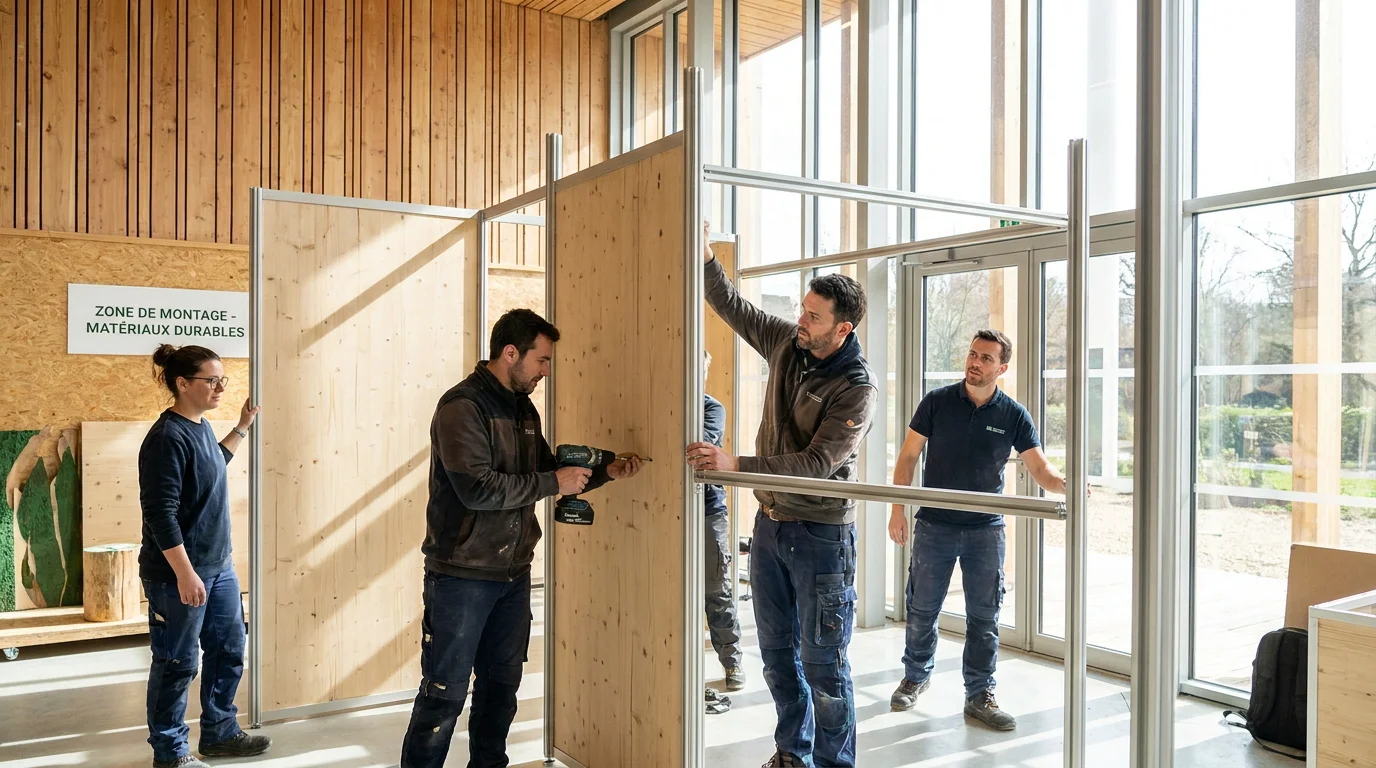 Agencement d'un espace modulaire écoresponsable avec structures réutilisables
