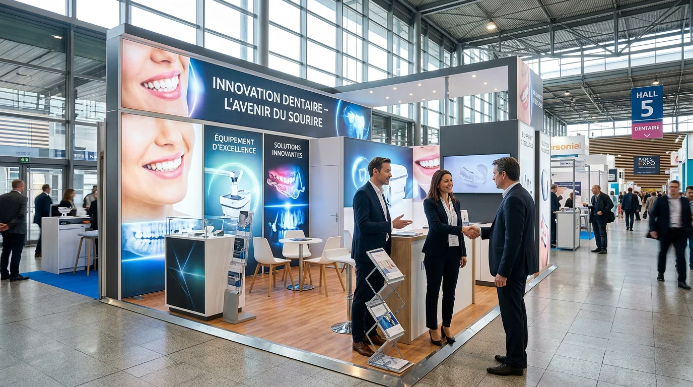 Stand d'exposition dentaire moderne dans un palais des congrès