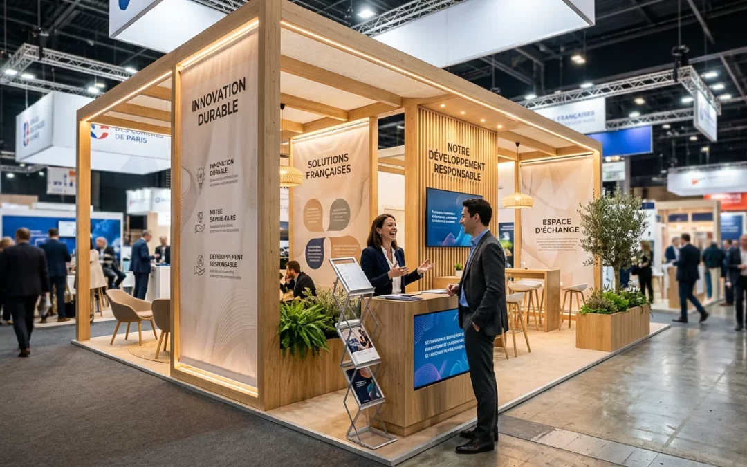 Stand d'exposition sur mesure élégant sur un grand salon professionnel en France