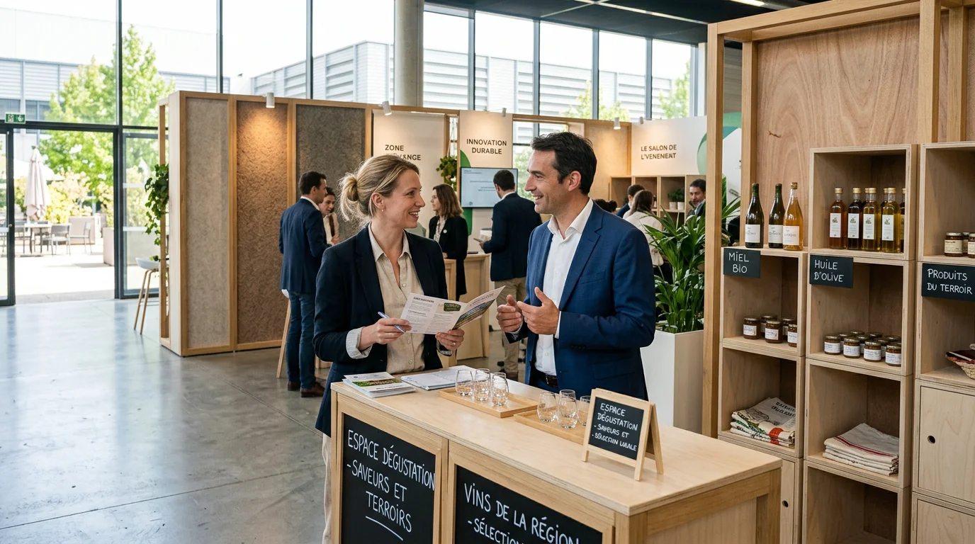 Espace événementiel modulaire éco-responsable avec comptoir de dégustation