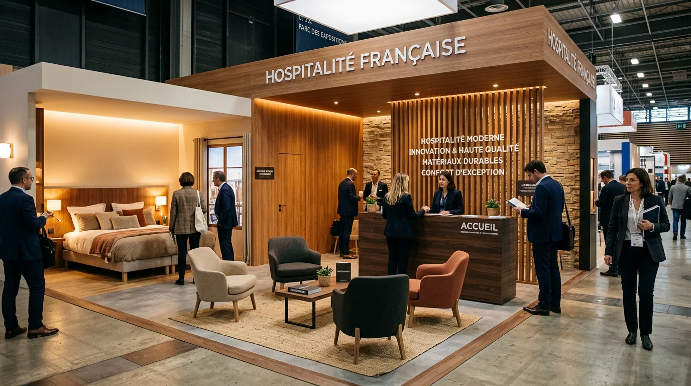 Stand d'exposition immersif pour l'hôtellerie avec espace témoin aménagé