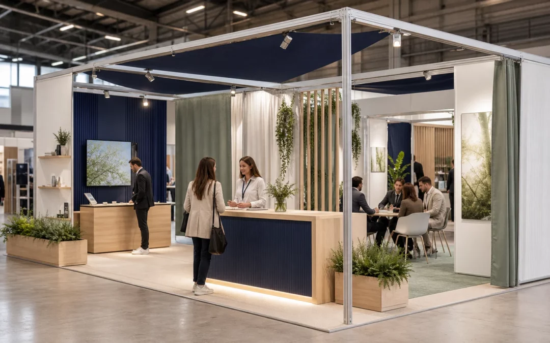 Stand d’exposition design et modulable dans un hall professionnel