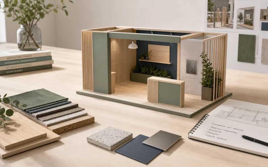 Maquette tridimensionnelle d’un stand personnalisé sur un bureau
