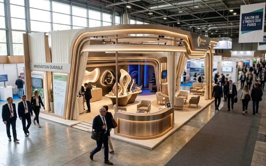 Grande agence de stand présentant un espace d'exposition premium sur un salon