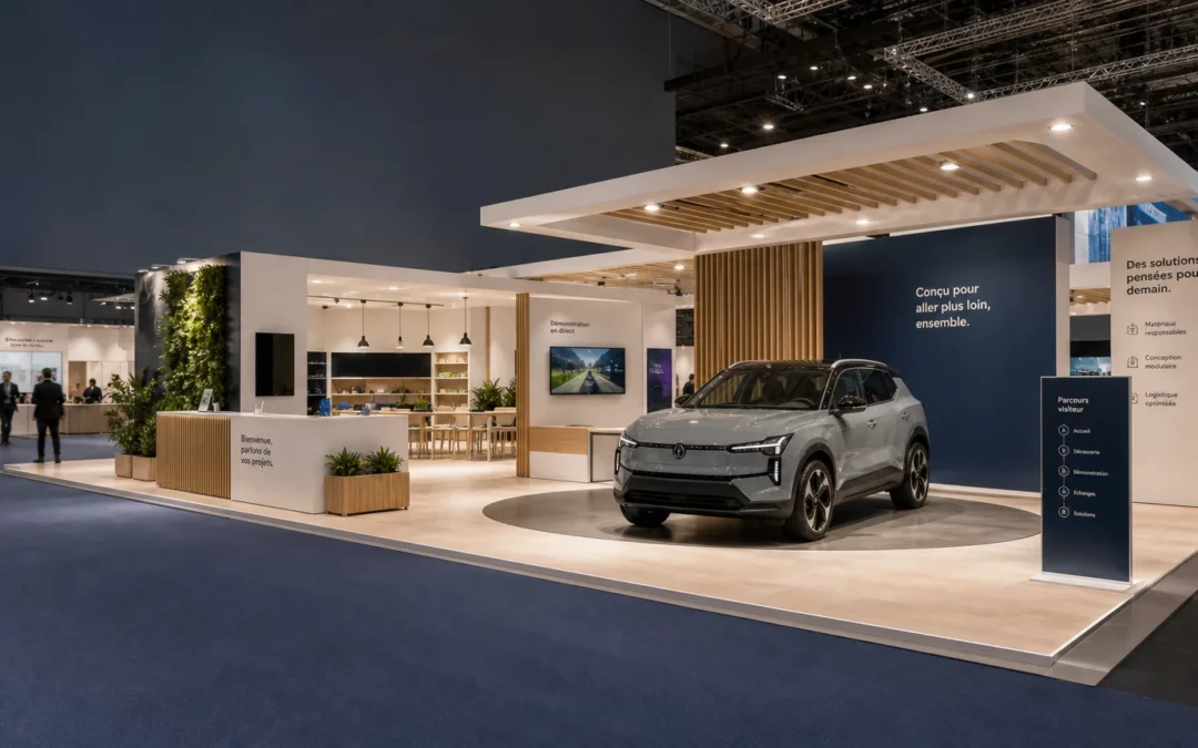 Stand automobile sur mesure dans un parc d’exposition français