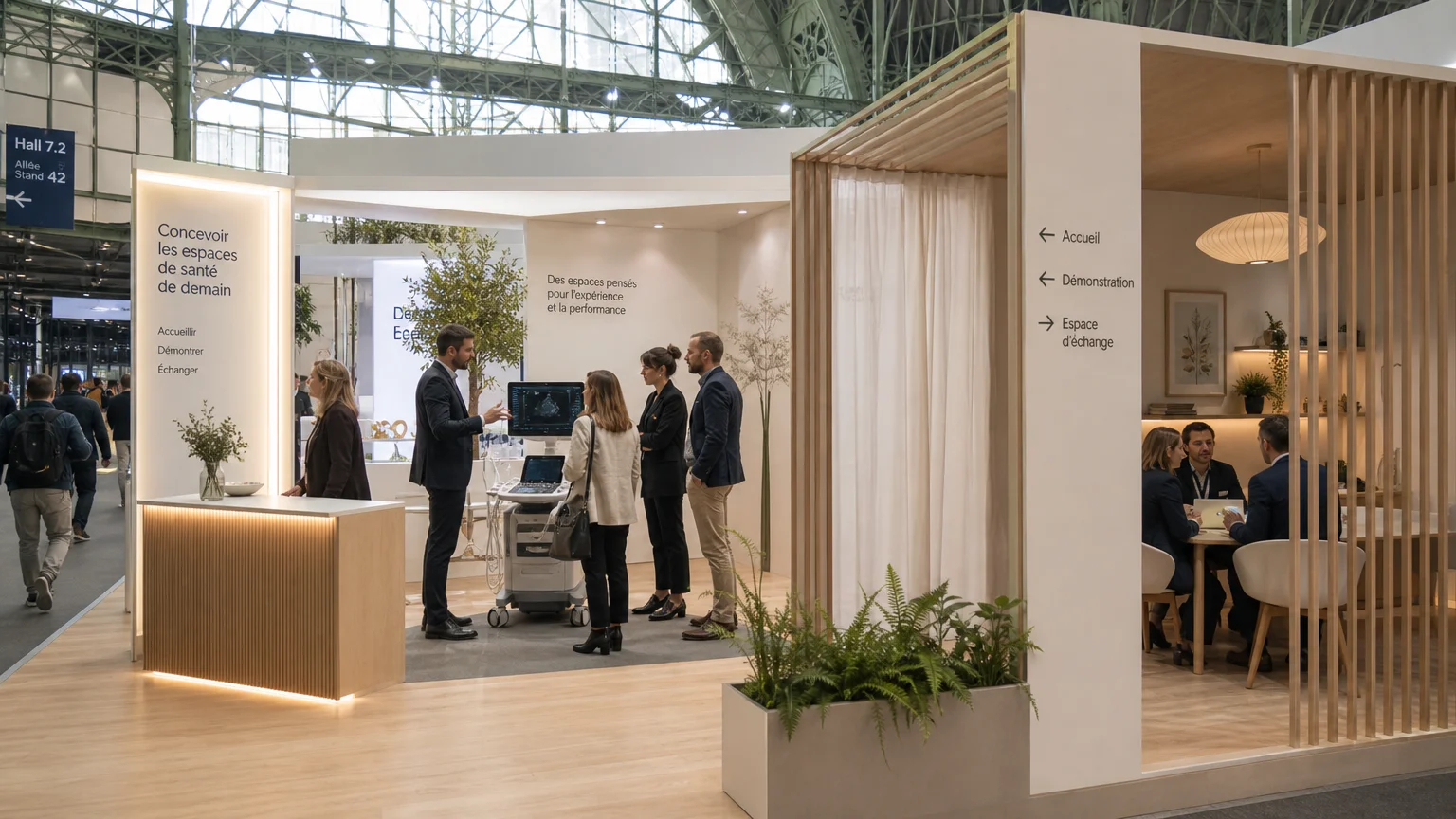 Espace de démonstration et d’accueil sur un stand de santé
