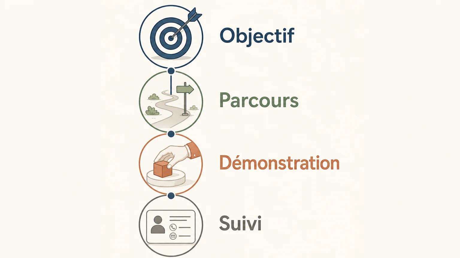 Infographie des quatre étapes d’un stand de démonstration produit
