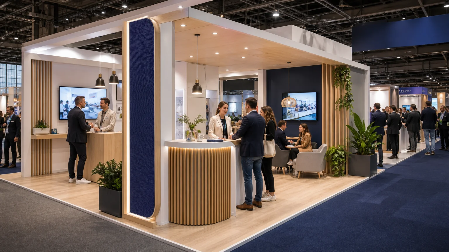 Stand ouvert et accueillant conçu pour faciliter les échanges avec les candidats à la franchise
