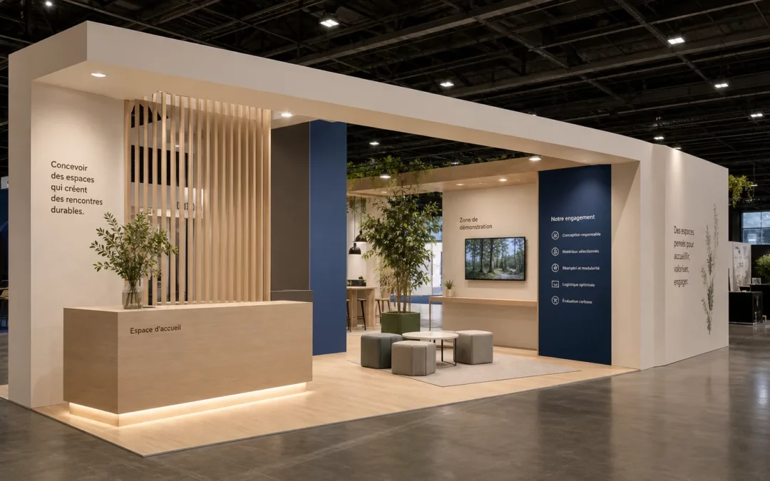 Stand d’exposition contemporain et ouvert dans un salon professionnel