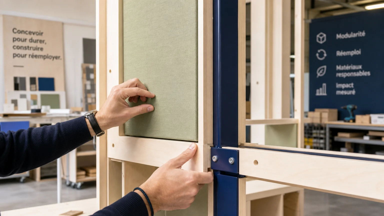 Détail d’une structure modulaire réutilisable pour un espace événementiel