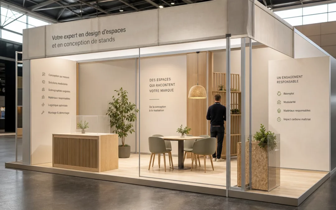 Stand d’exposition réalisé avec plusieurs matériaux