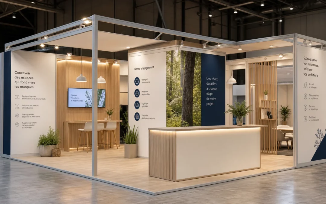 Stand d’exposition modulaire contemporain dans un hall professionnel