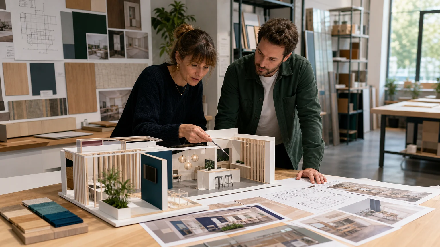 Équipe européenne préparant la conception d’un stand sur mesure