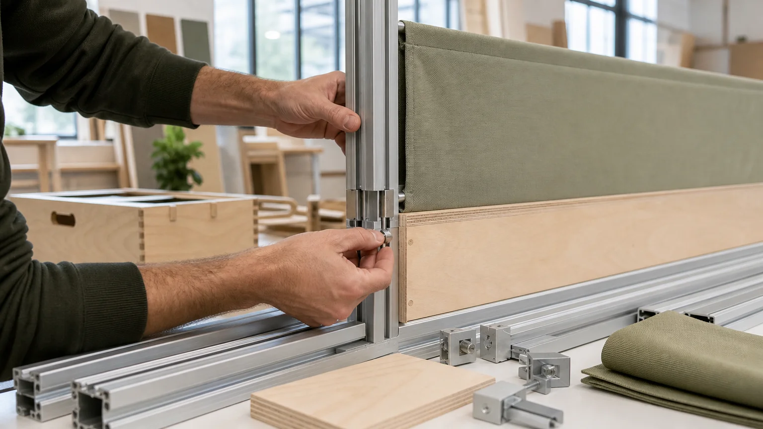Détail de matériaux démontables pour un stand modulaire éco-responsable