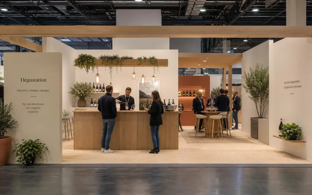 Stand viticole contemporain conçu pour Wine Paris