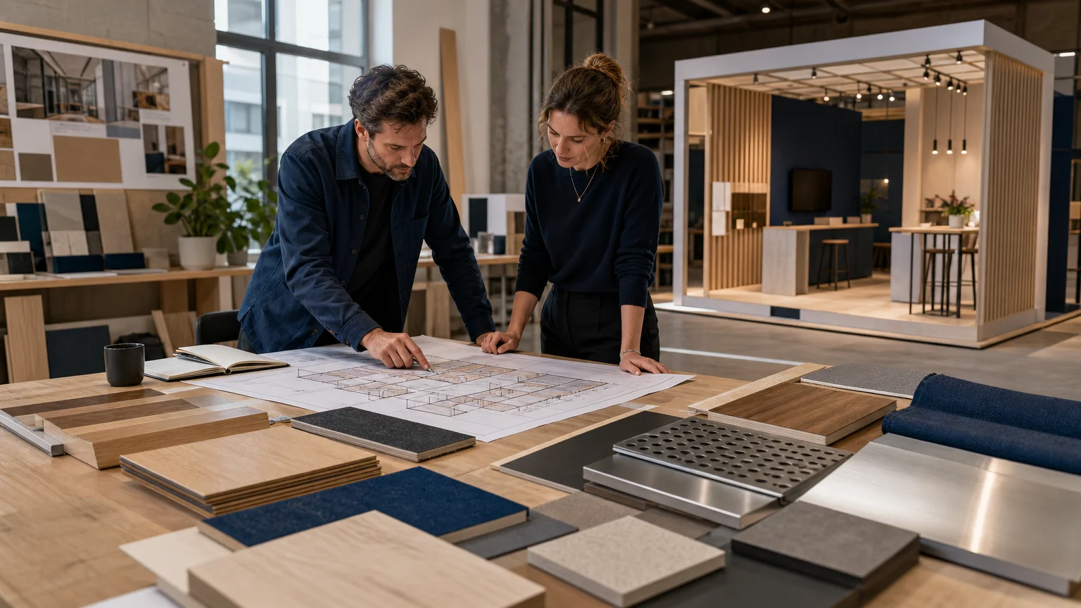 Préparation d’un devis de stand sur mesure avec plans et échantillons