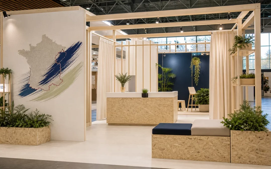 Stand d’exposition valorisant la fabrication française