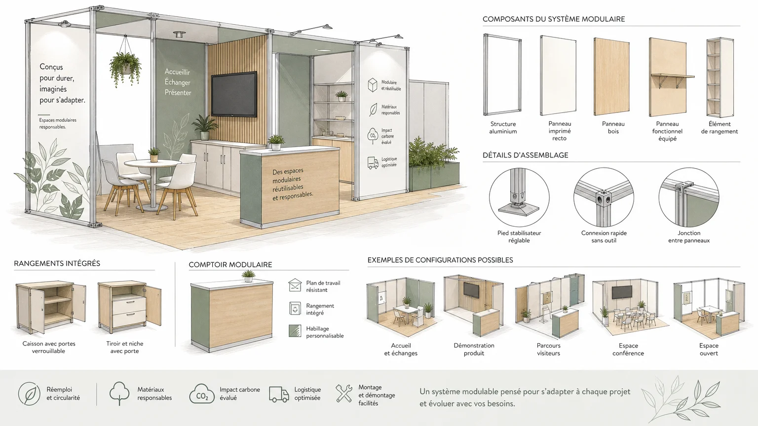 Solution modulaire réutilisable pour plusieurs configurations de stand