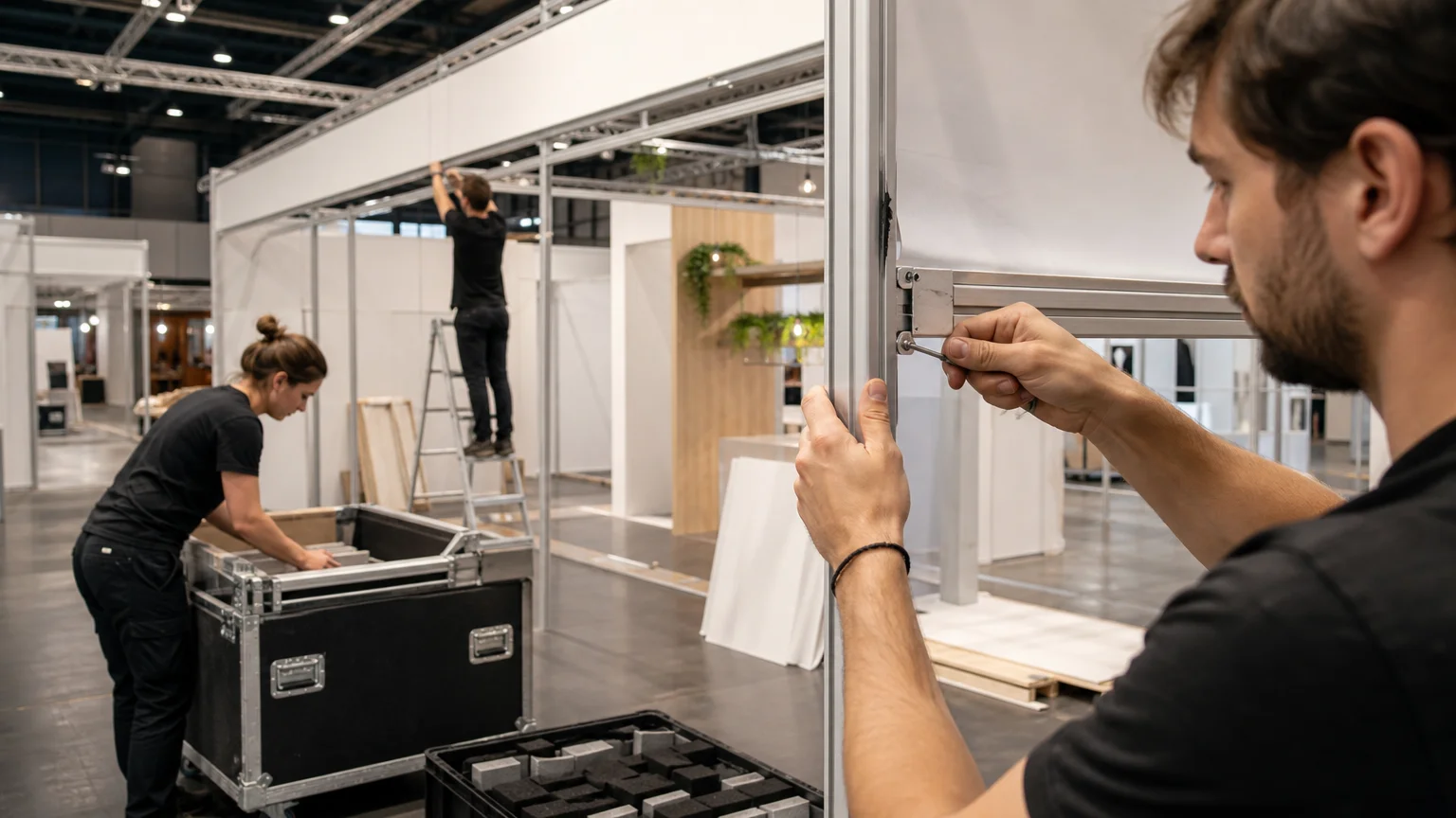 Montage d’une structure de stand modulaire réutilisable