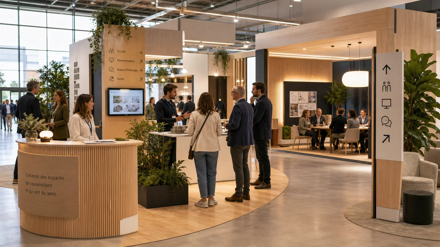 Parcours visiteur fluide dans un espace d’exposition professionnel