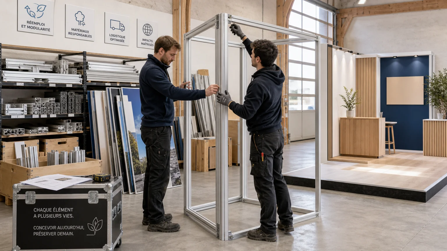 Reconfiguration d’une structure de stand modulaire réutilisable