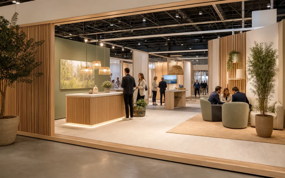 Espace événementiel contemporain organisé autour d’un parcours visiteur fluide