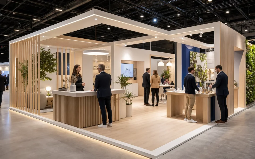 Stand sur mesure ouvert et fonctionnel dans un hall d’exposition