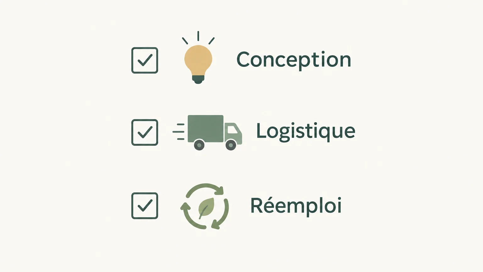 Liste de contrôle pour comparer conception, logistique et réemploi d’un stand