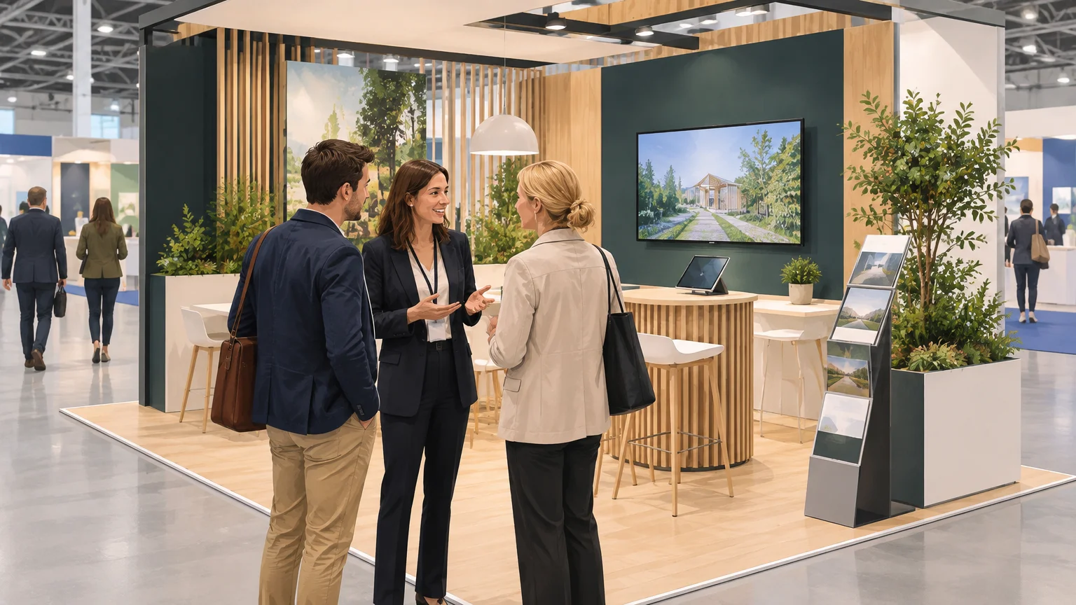 Stand d’exposition organisé pour accueillir les visiteurs et présenter une démonstration