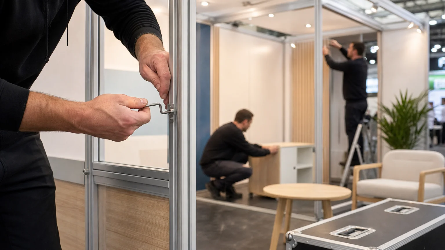 Assemblage d’une structure de stand modulaire réutilisable