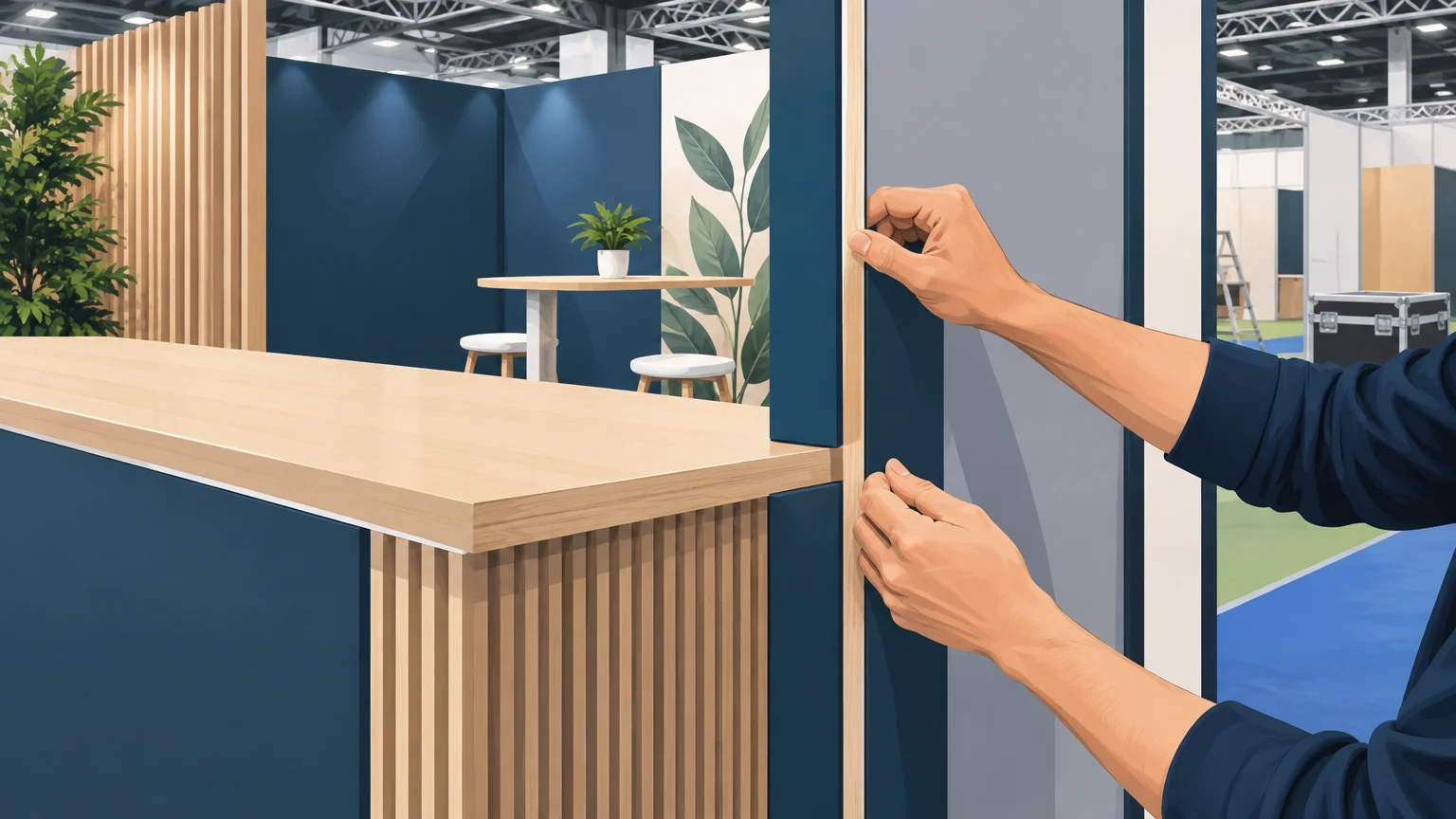 Finitions et assemblage d’un stand d’exposition sur mesure