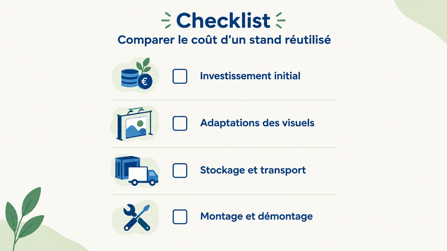 Checklist des coûts à examiner pour réutiliser un stand